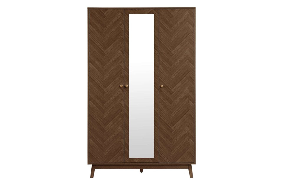 Hemmingway Walnut 3 Door Wardrobe With Mirror front view