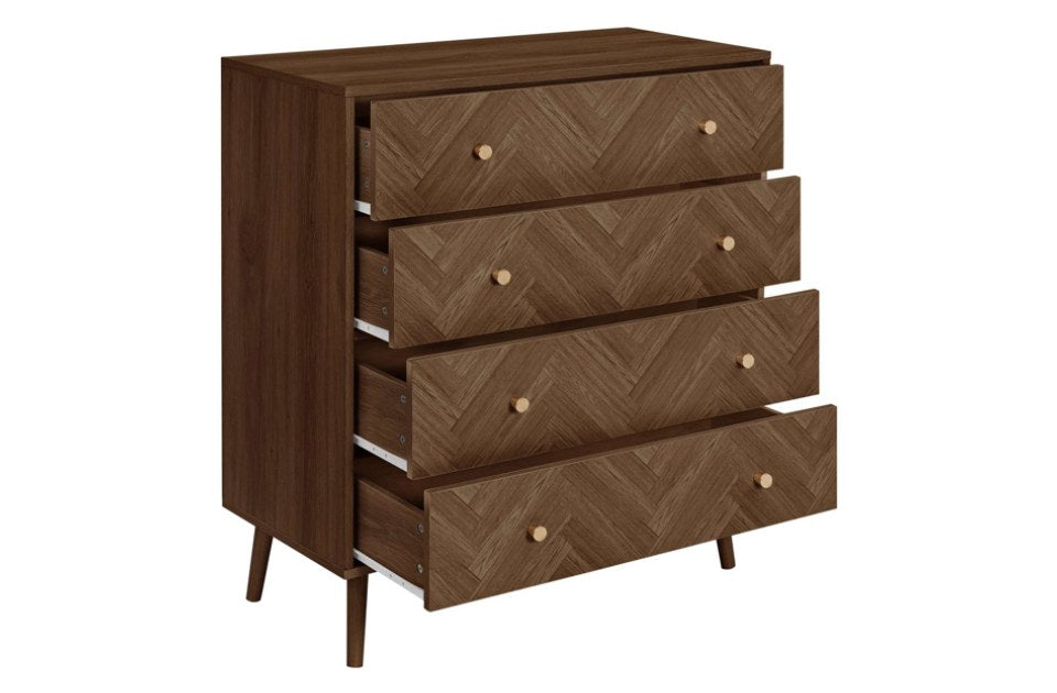 Hemmingway Walnut 4 Drawer Chest with drawers open