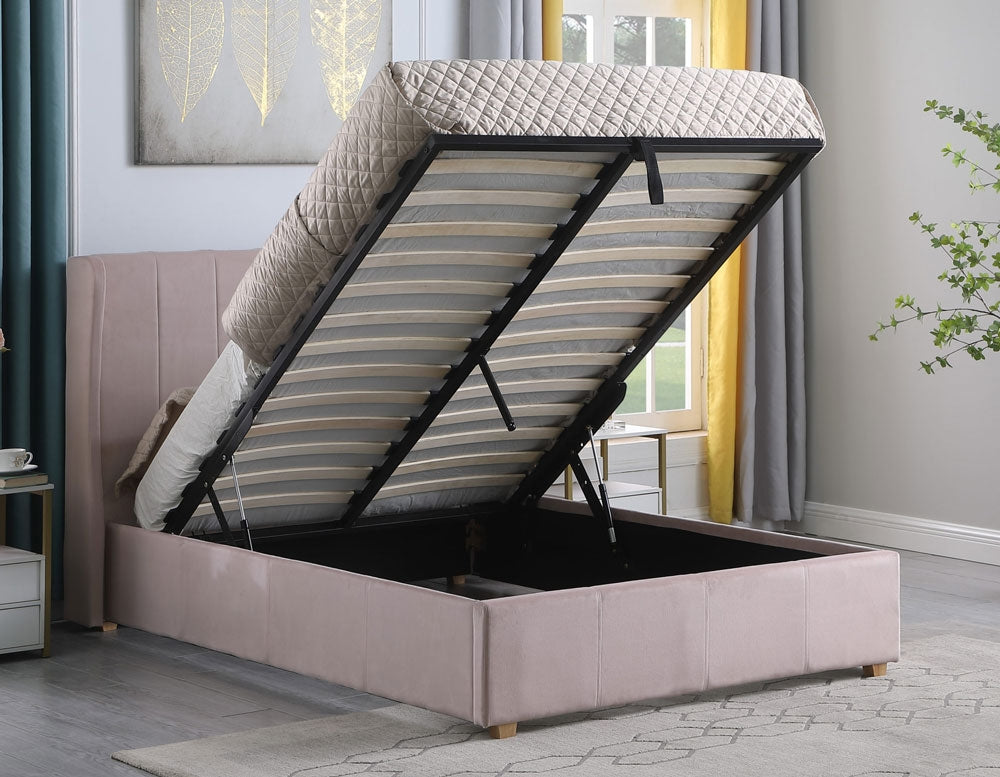 Hotel Pink Double Ottoman Storage Bed Frame