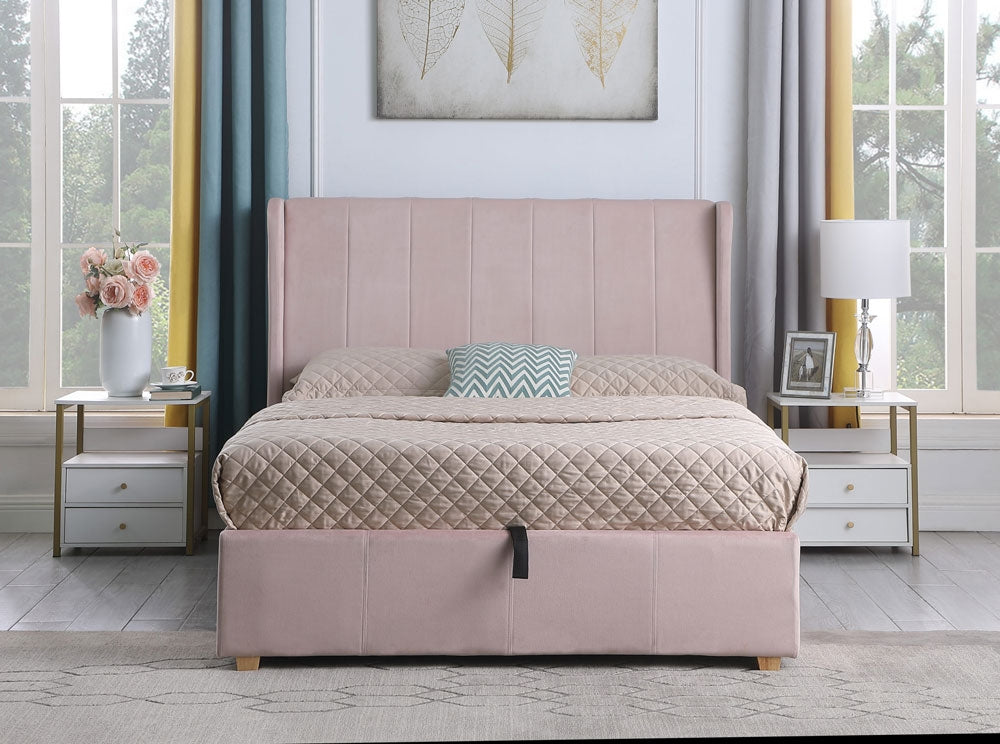 Hotel Pink Double Ottoman Storage Bed Frame