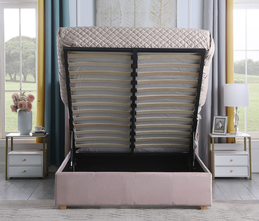 Hotel Pink Double Ottoman Storage Bed Frame