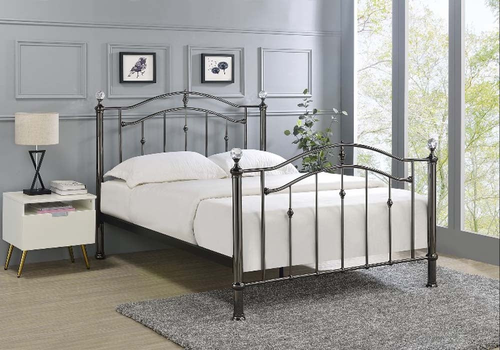 Callipso Black Chrome Dual Finial King Size Bed Frame