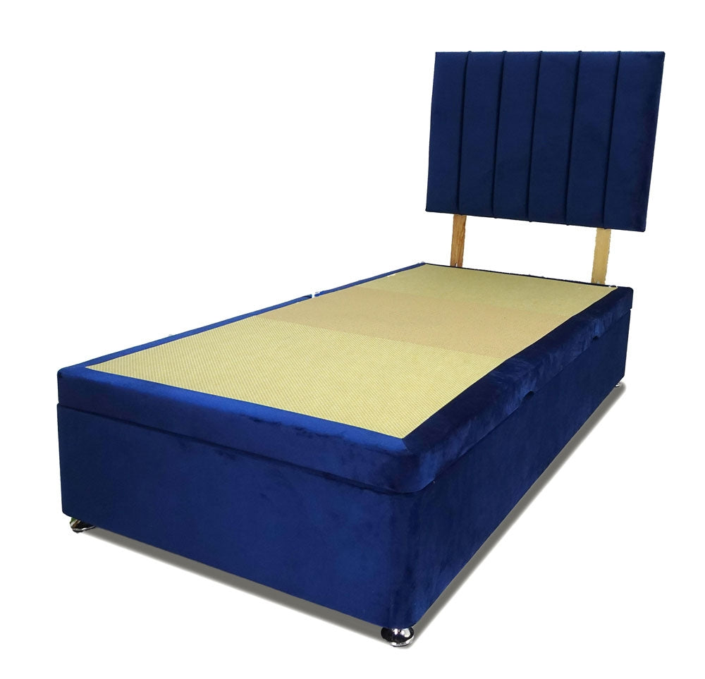 Marine Blue Single Side Lift Ottoman Divan Base With Horizon Headboard