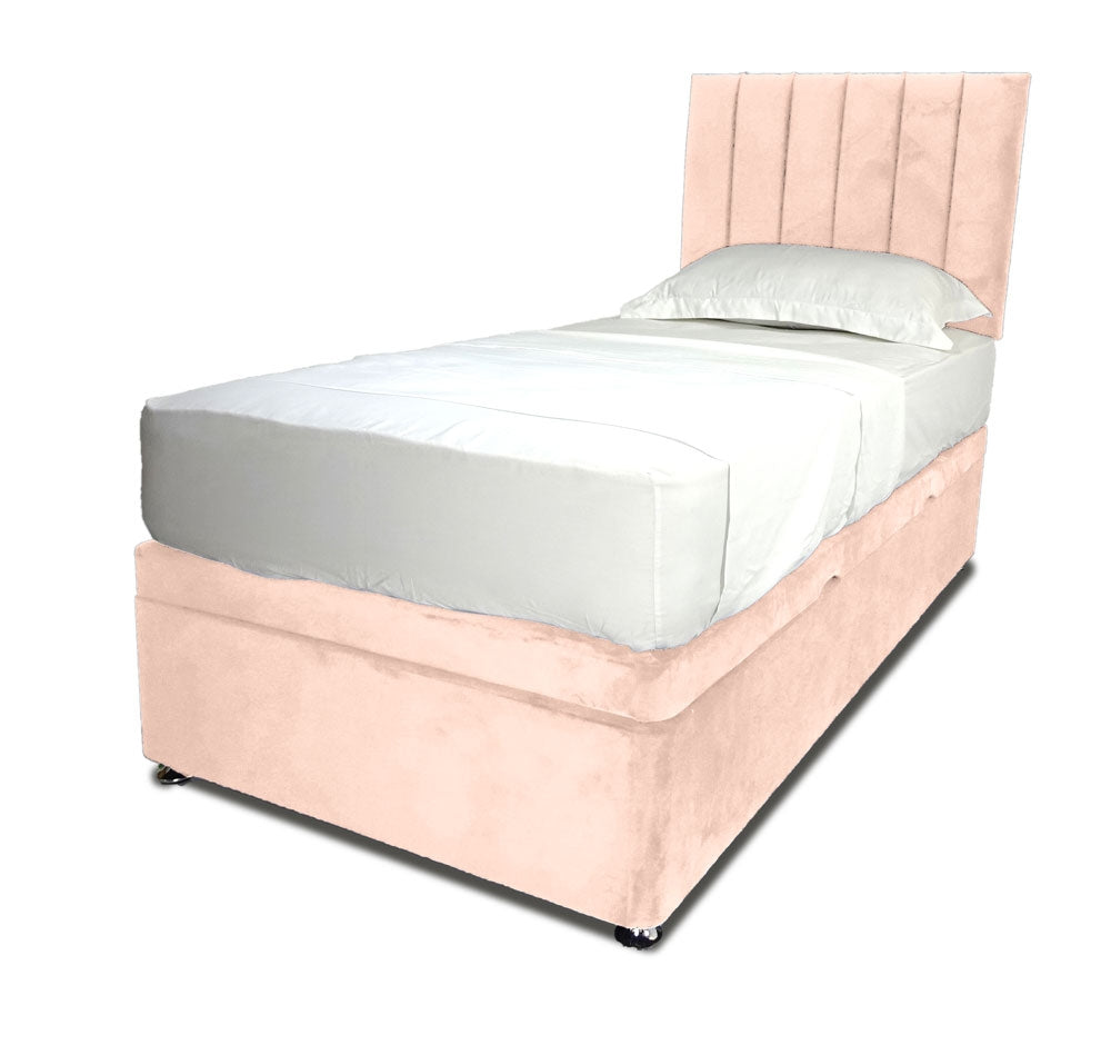 Plush Pink Single Side Lift Ottoman Divan Base With Horizon Headboard