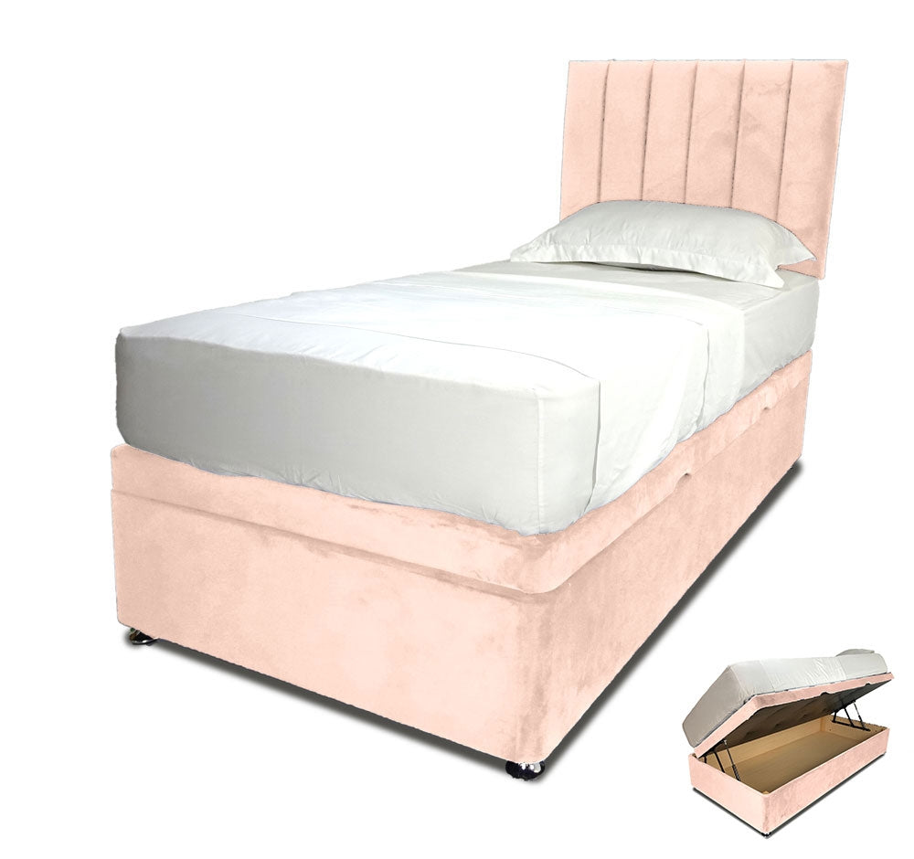 Plush Pink Single Side Lift Ottoman Divan Base With Horizon Headboard