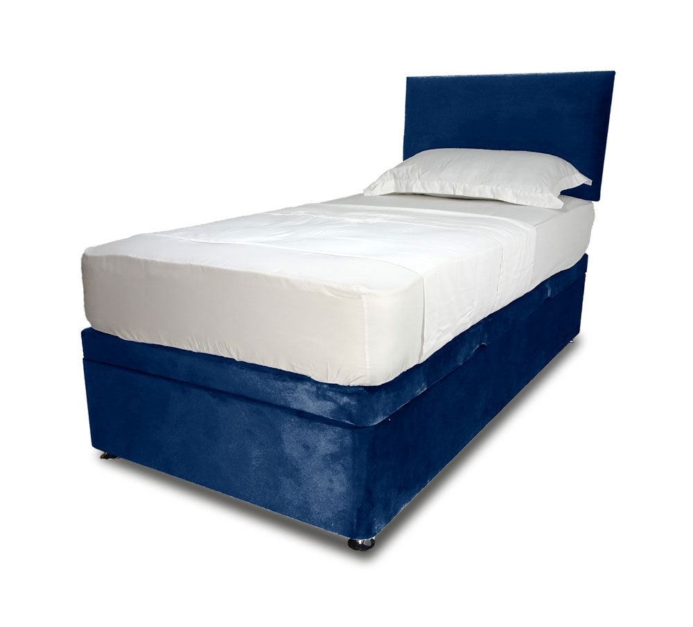 Marine Blue Single Side Lift Ottoman Divan Base With Square Headboard