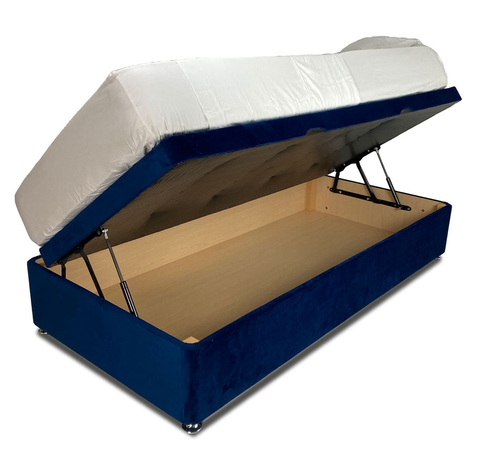 Marine Blue Single Side Lift Ottoman Divan Base With Horizon Headboard