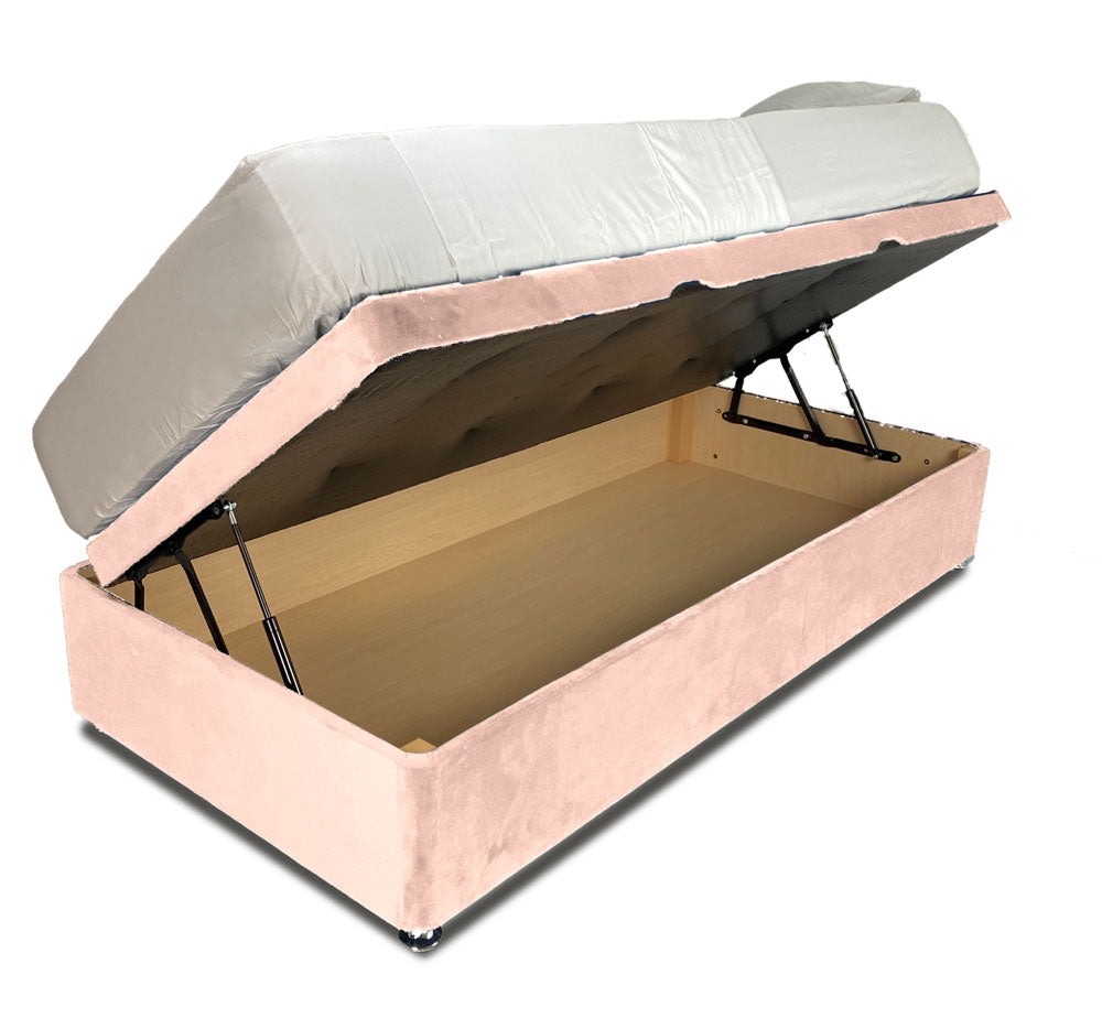 Plush Pink Single Side Lift Ottoman Divan Base With Square Headboard
