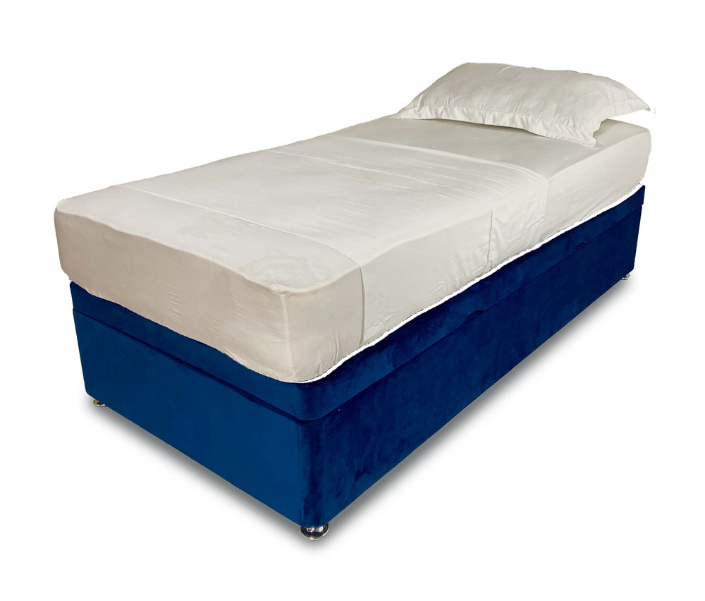 Marine Blue Single Side Lift Ottoman Divan Base With Horizon Headboard