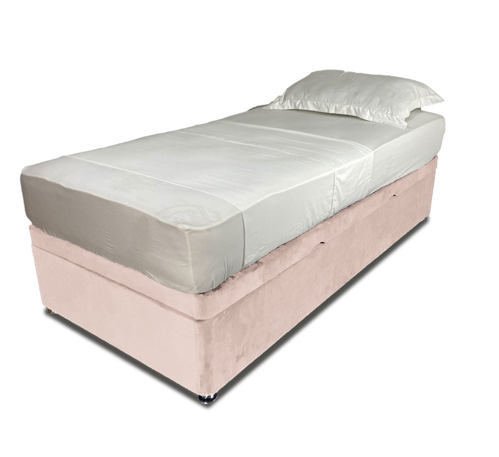 Plush Pink Single Side Lift Ottoman Divan Base With Square Headboard