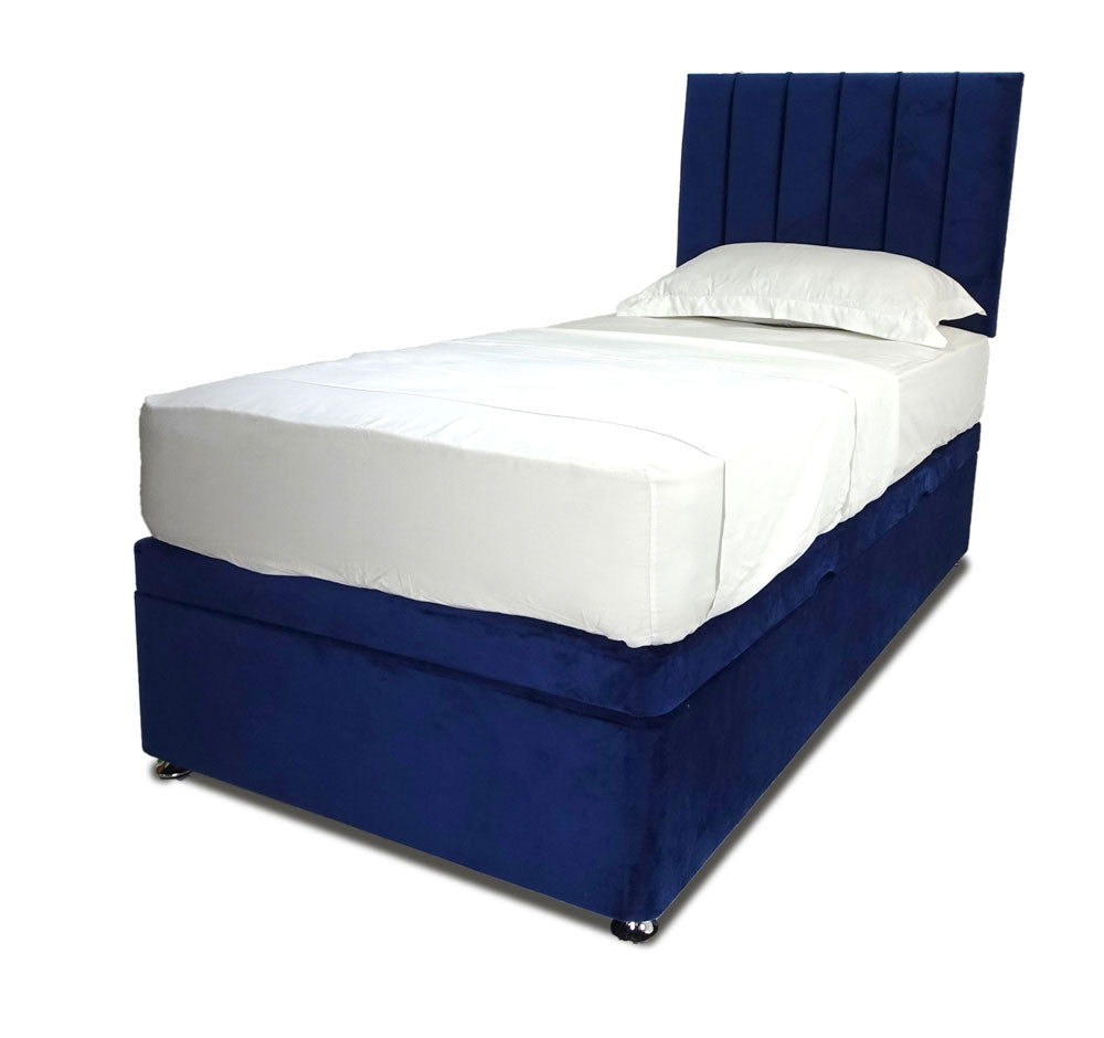 Marine Blue Single Side Lift Ottoman Divan Base With Horizon Headboard