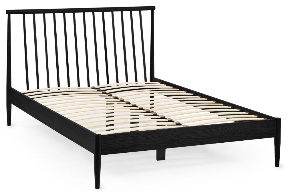 Label Black Oak Spindle Double Bed Frame angled view