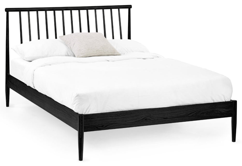 Label Black Oak Spindle Double Bed Frame with bedding
