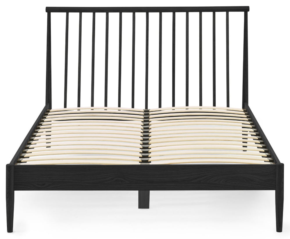Label Black Oak Spindle Double Bed Frame front view