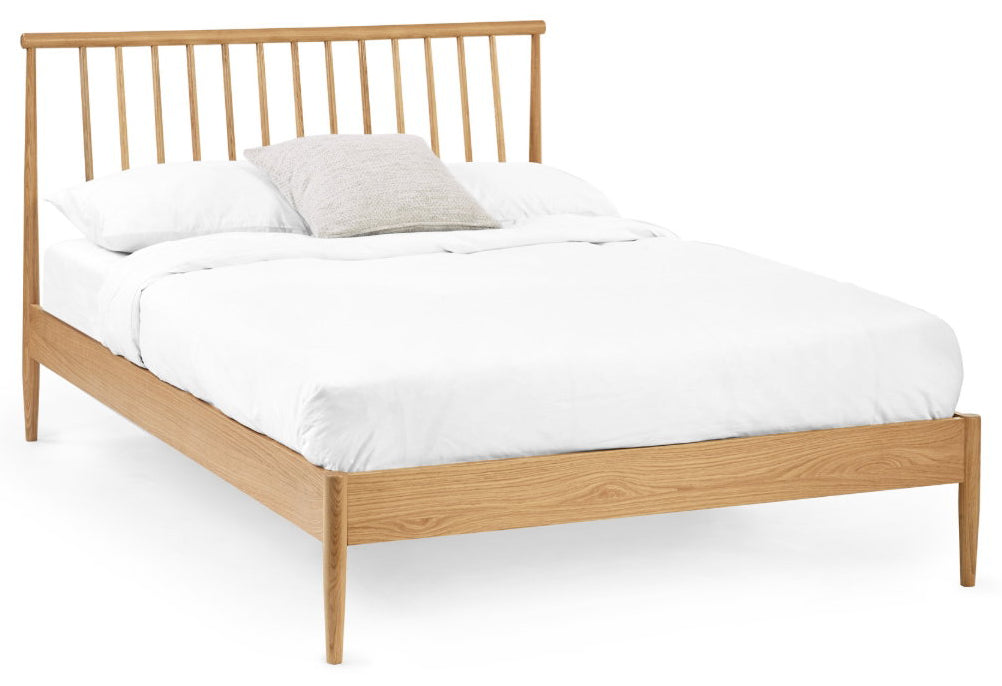 Label Solid Oak Spindle King Size Bed Frame angled view