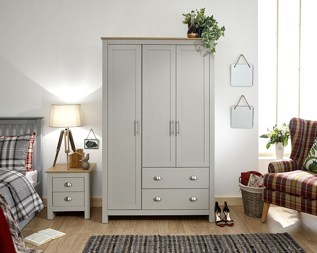 Lancashire Grey 3 Door 2 Drawer Wardrobe