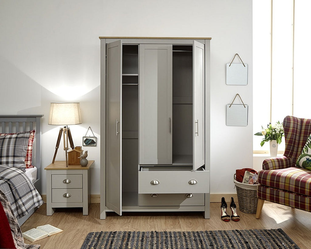 Lancashire Grey 3 Door 2 Drawer Wardrobe