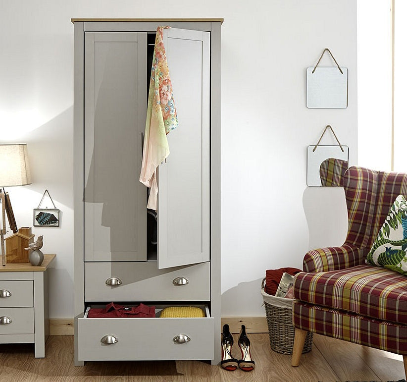Lancashire Grey 2 Door 2 Drawer Wardrobe