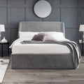 Luigia Grey Velvet King Size Ottoman Bed in a bedroom