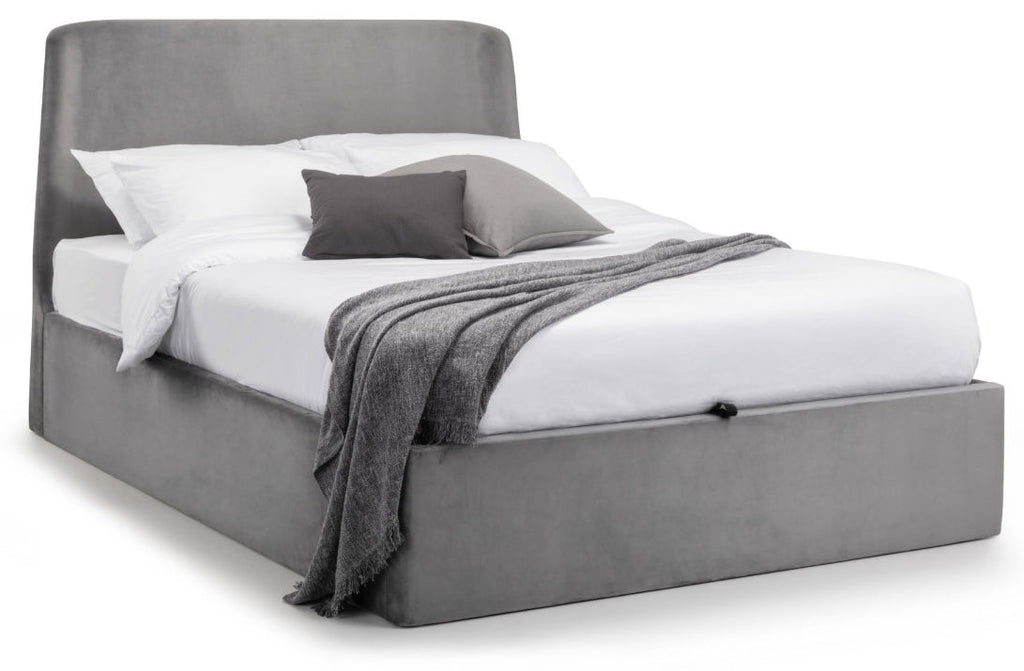Luigia Grey Velvet King Size Ottoman Bed angled view