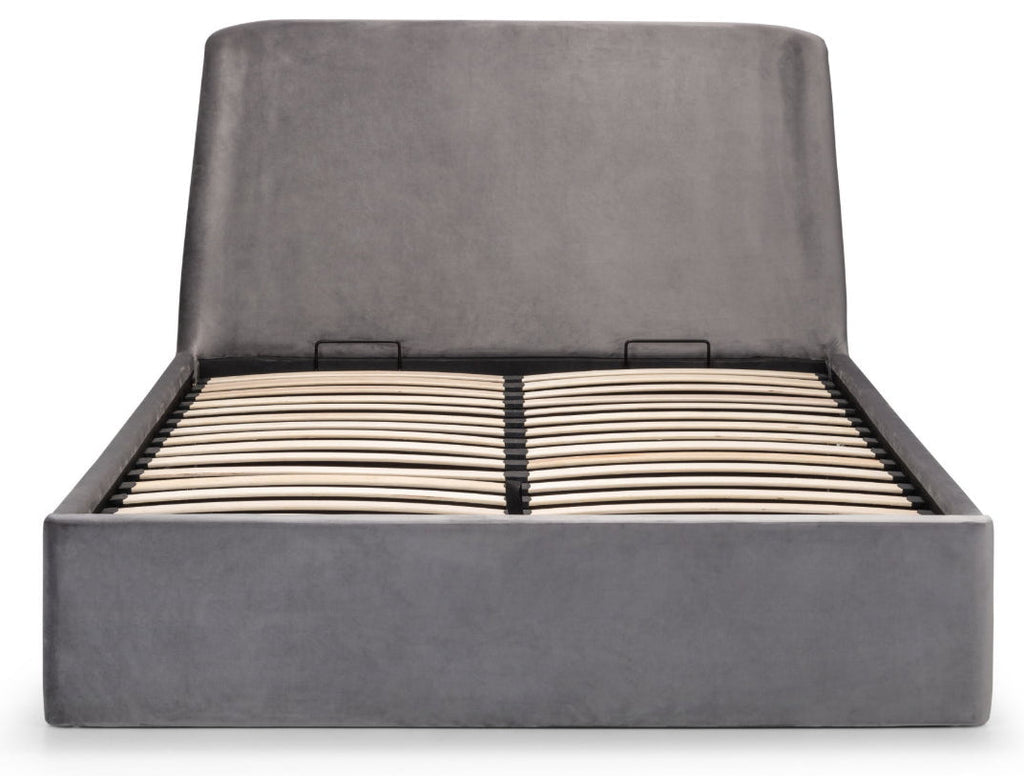 Luigia Grey Velvet King Size Ottoman Bed front view