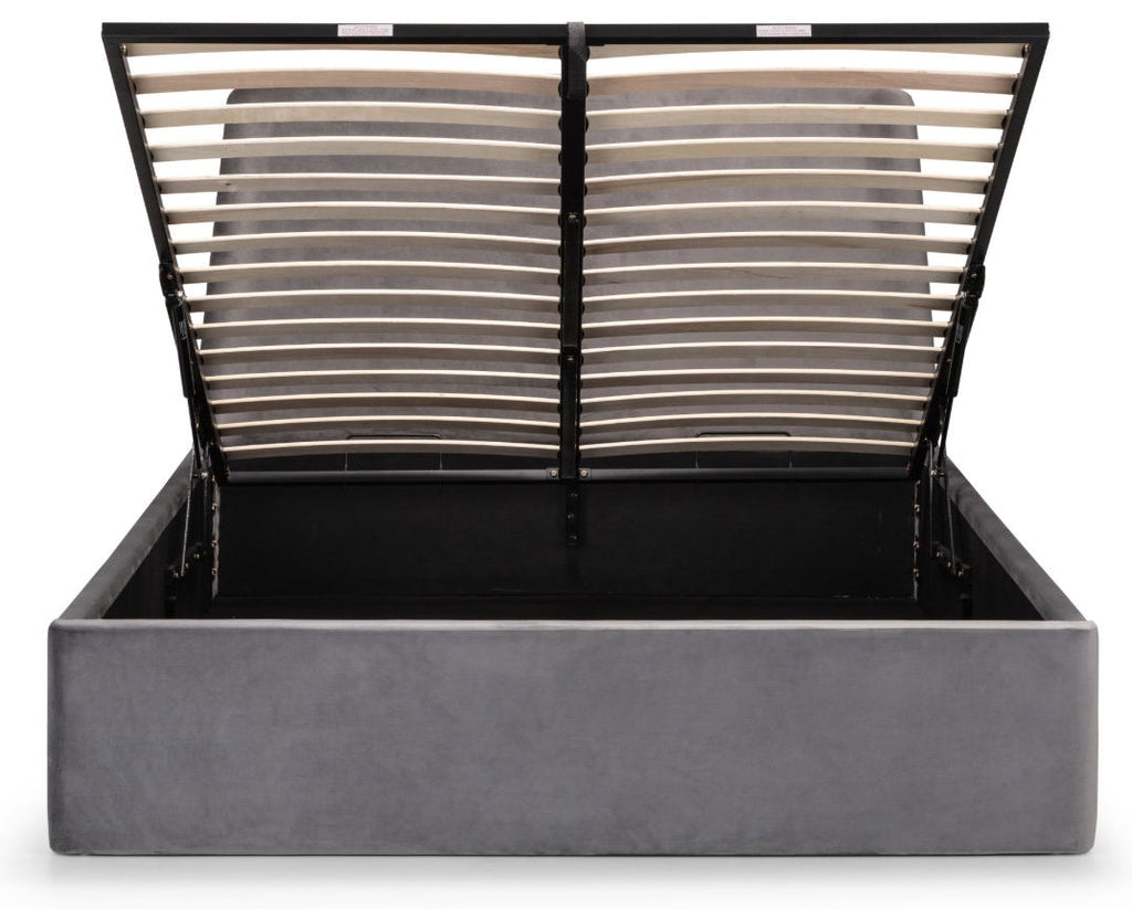 Luigia Grey Velvet King Size Ottoman Bed side view
