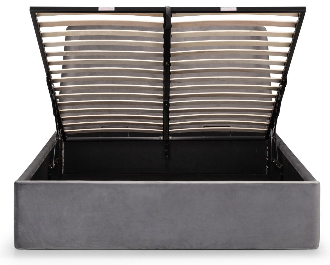 Luigia Grey Velvet King Size Ottoman Bed side view