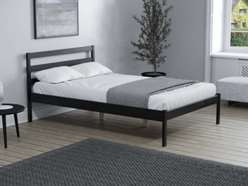 Luna Black Pine Double Bed Frame