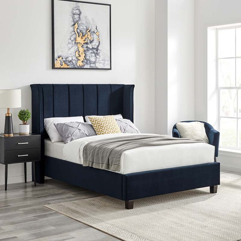 Poland Navy Blue Double Bed Frame