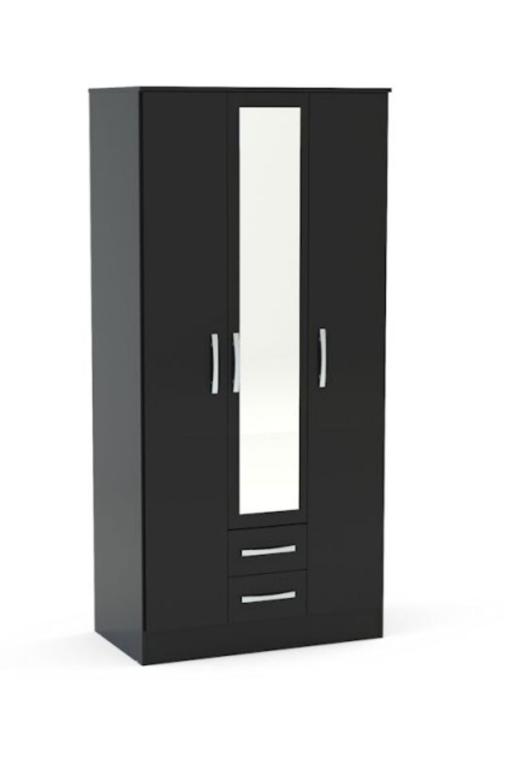 Links High Gloss Black 3 Door 2 Drawer Wardrobe With Mirror