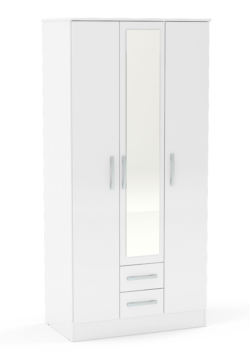 Links High Gloss White 3 Door 2 Drawer Wardrobe With Mirror