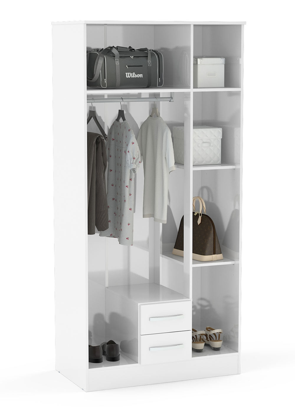 Links High Gloss White 3 Door 2 Drawer Wardrobe With Mirror