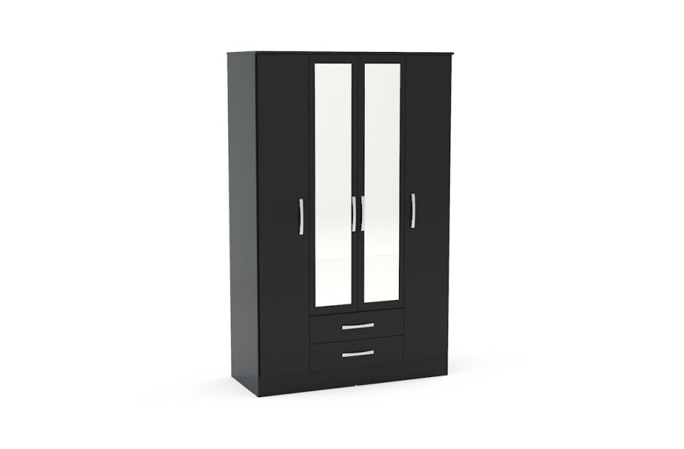 Links High Gloss Black 4 Door 2 Drawer Wardrobe With Mirror