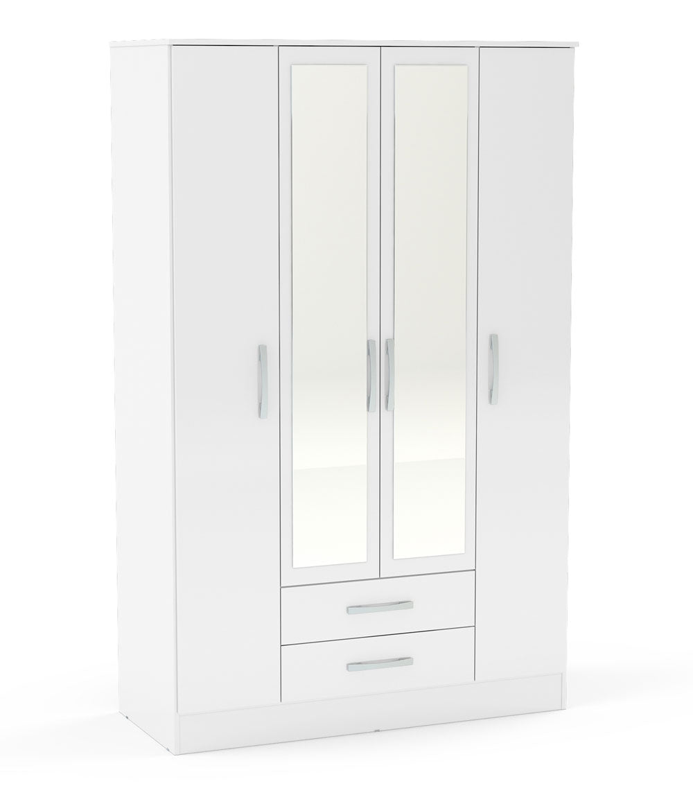 Links High Gloss White 4 Door 2 Drawer Wardrobe With Mirror
