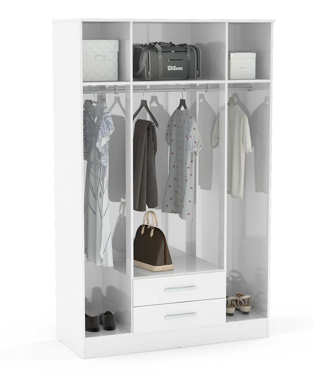 Links High Gloss White 4 Door 2 Drawer Wardrobe With Mirror