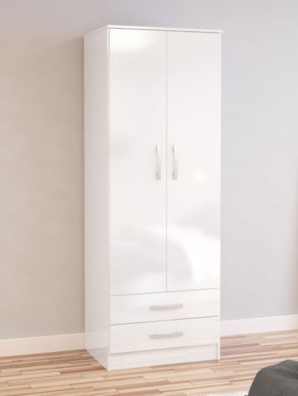 Links High Gloss White 2 Door 2 Drawer Wardrobe