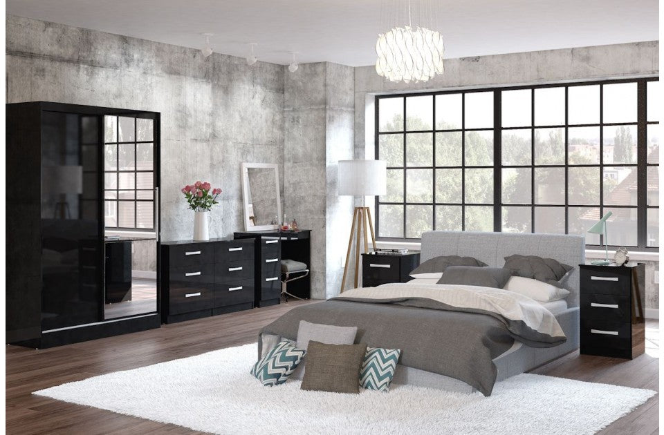 Links High Gloss Black 4 Door 2 Drawer Wardrobe With Mirror