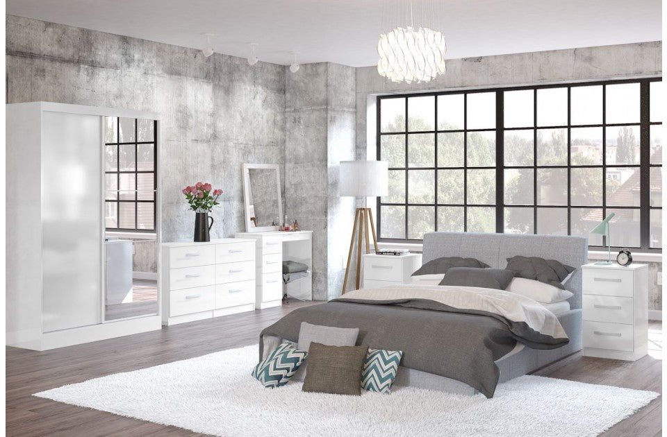 Links High Gloss White 3 Door 2 Drawer Wardrobe With Mirror