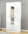 Links High Gloss White 3 Door 2 Drawer Wardrobe With Mirror