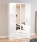 Links High Gloss White 4 Door 2 Drawer Wardrobe With Mirror