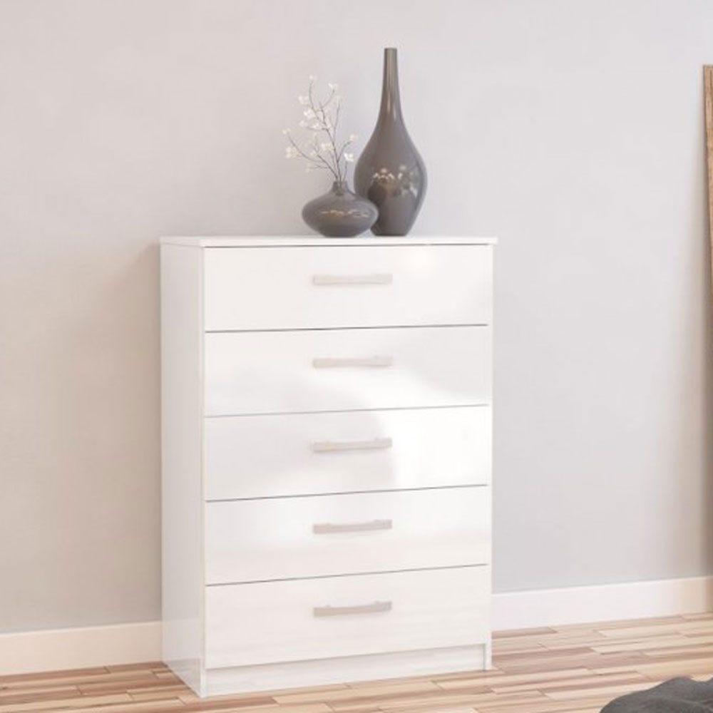 Links High Gloss White 5 Drawer Chest