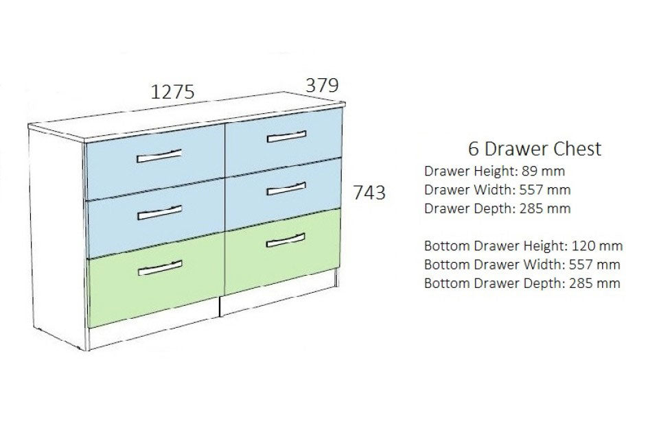 Links High Gloss White 6 Drawer Chest