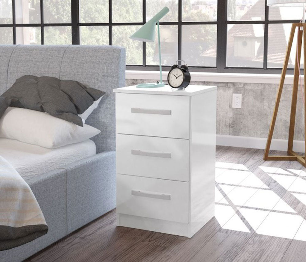 Links High Gloss White 3 Drawer Bedside