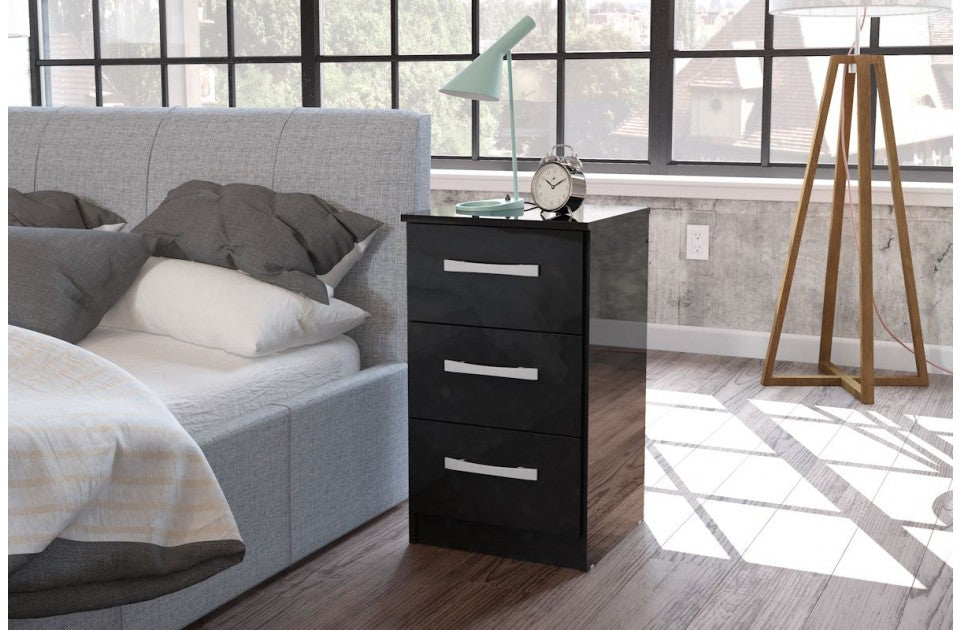Links High Gloss Black 3 Drawer Bedside