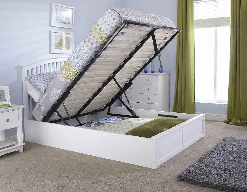 Madrillo White King Size Ottoman Storage Bed Frame