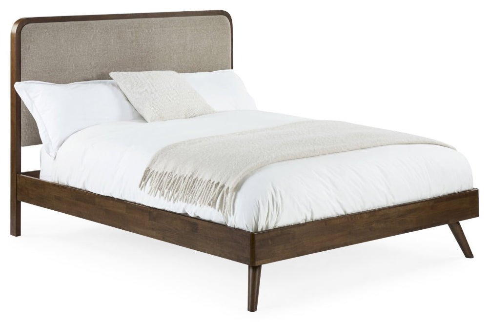 Malden Walnut & Grey Double Bed Frame angled view