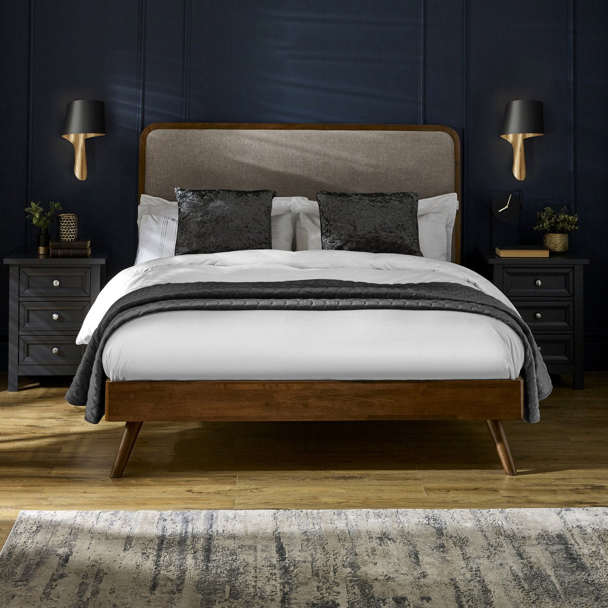 Malden Walnut & Grey King Size Bed Frame in a bedroom