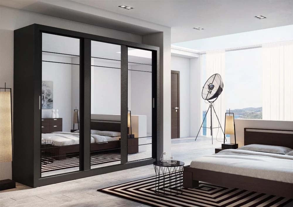 Manchester Matt Black Sliding Door Wardrobe 250cm