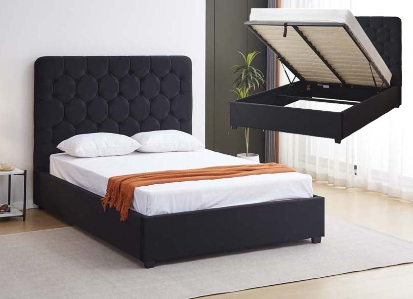 Mansion Black Double Ottoman Bed Frame