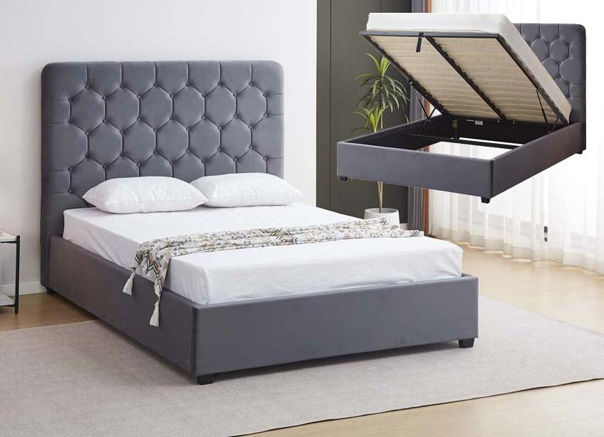 Mansion Grey Double Ottoman Bed Frame